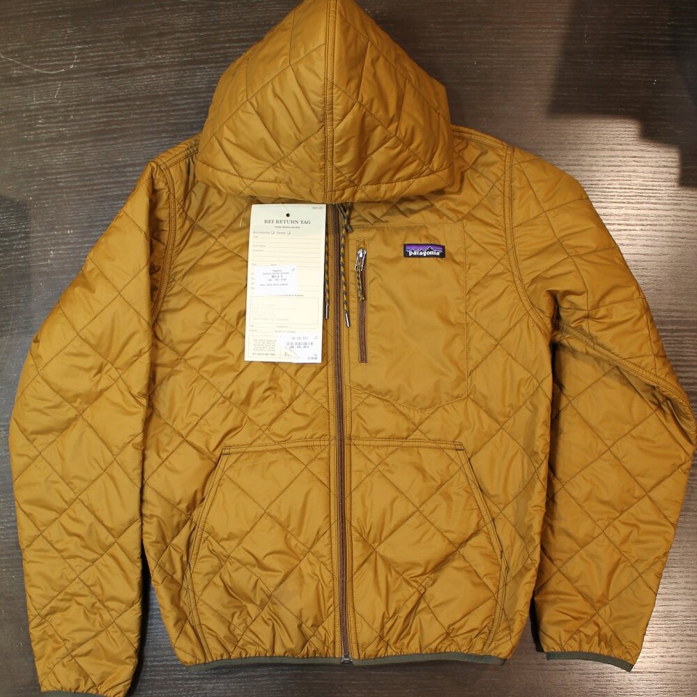 Patagonia Men's S Diamond Quilted Bomber Hoody Hoodie Jacket Shelter Brown 27610